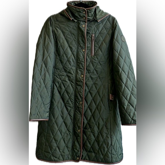 Lauren Ralph Lauren Quilted Coat Green Chain Link Lining Hooded Size Small - Picture 4 of 16